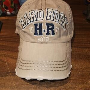 NEW Hard Rock Cafe Strapback Hat Khaki Distressed Cap